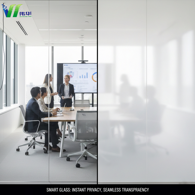 Office Smart PDLC Switchable Privacy Glass Partition in Transparent State