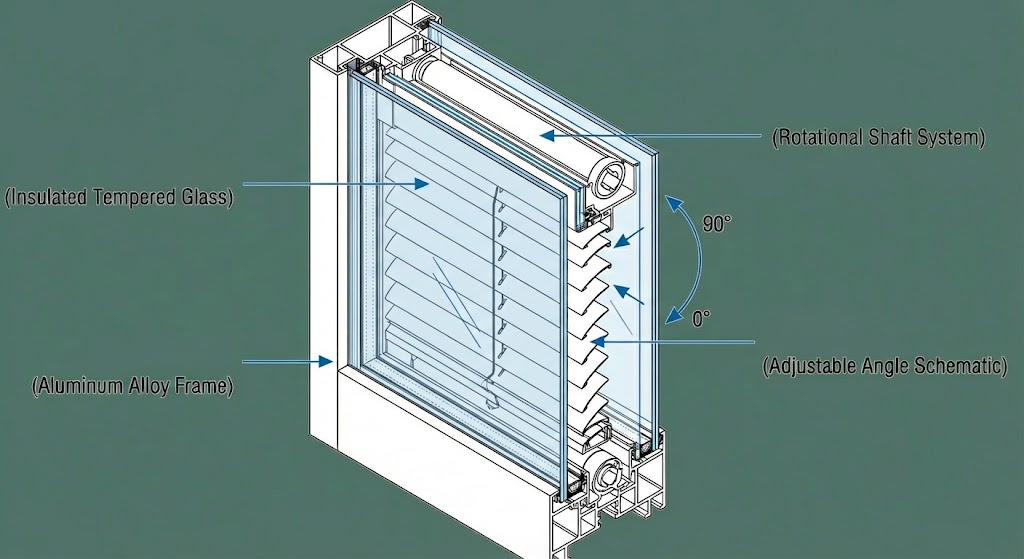 Tempered Glass Bathroom Louvre Windows Technical Cutaway