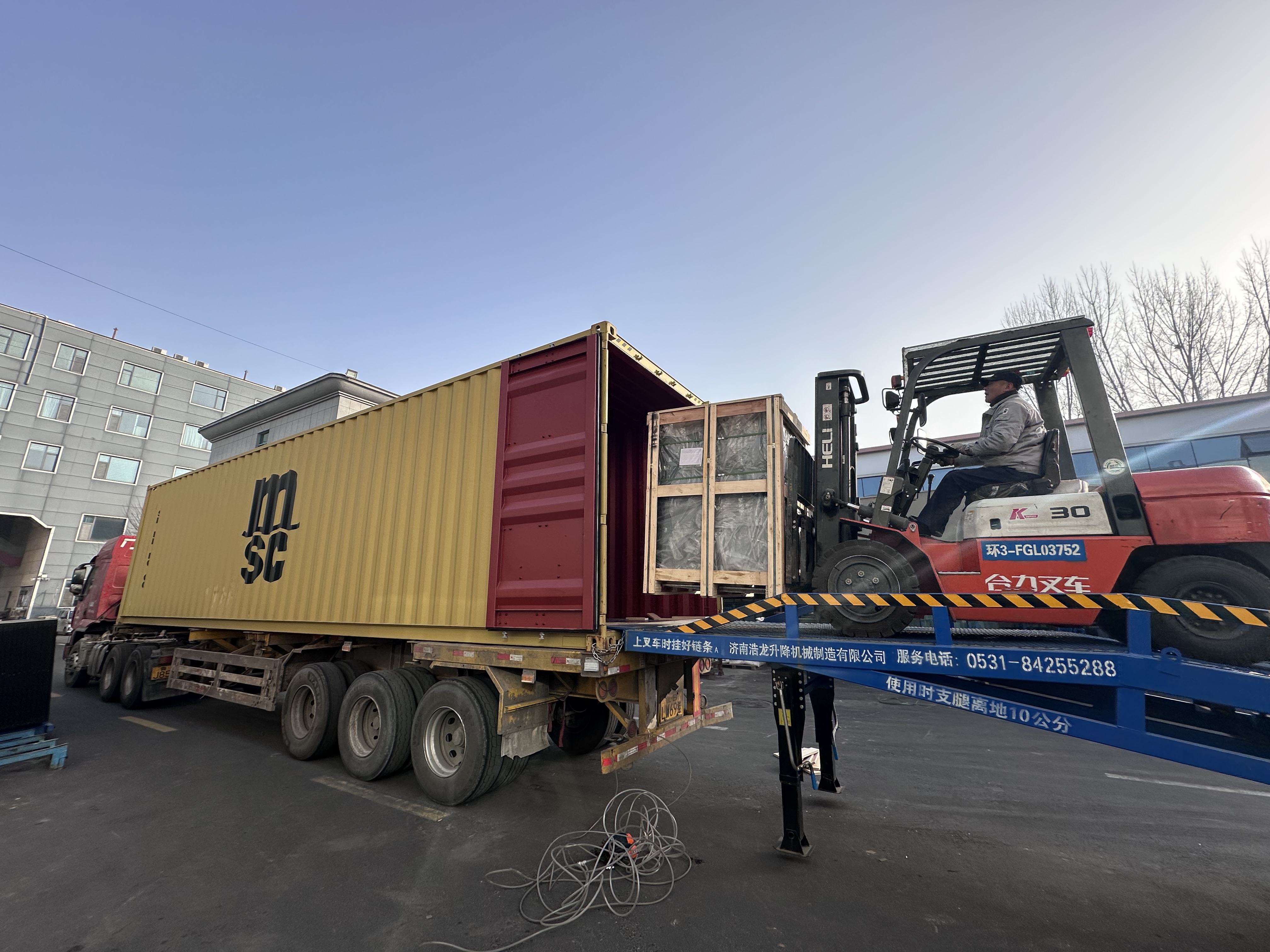 Securely strapped to ensure stability during ocean or land transport.